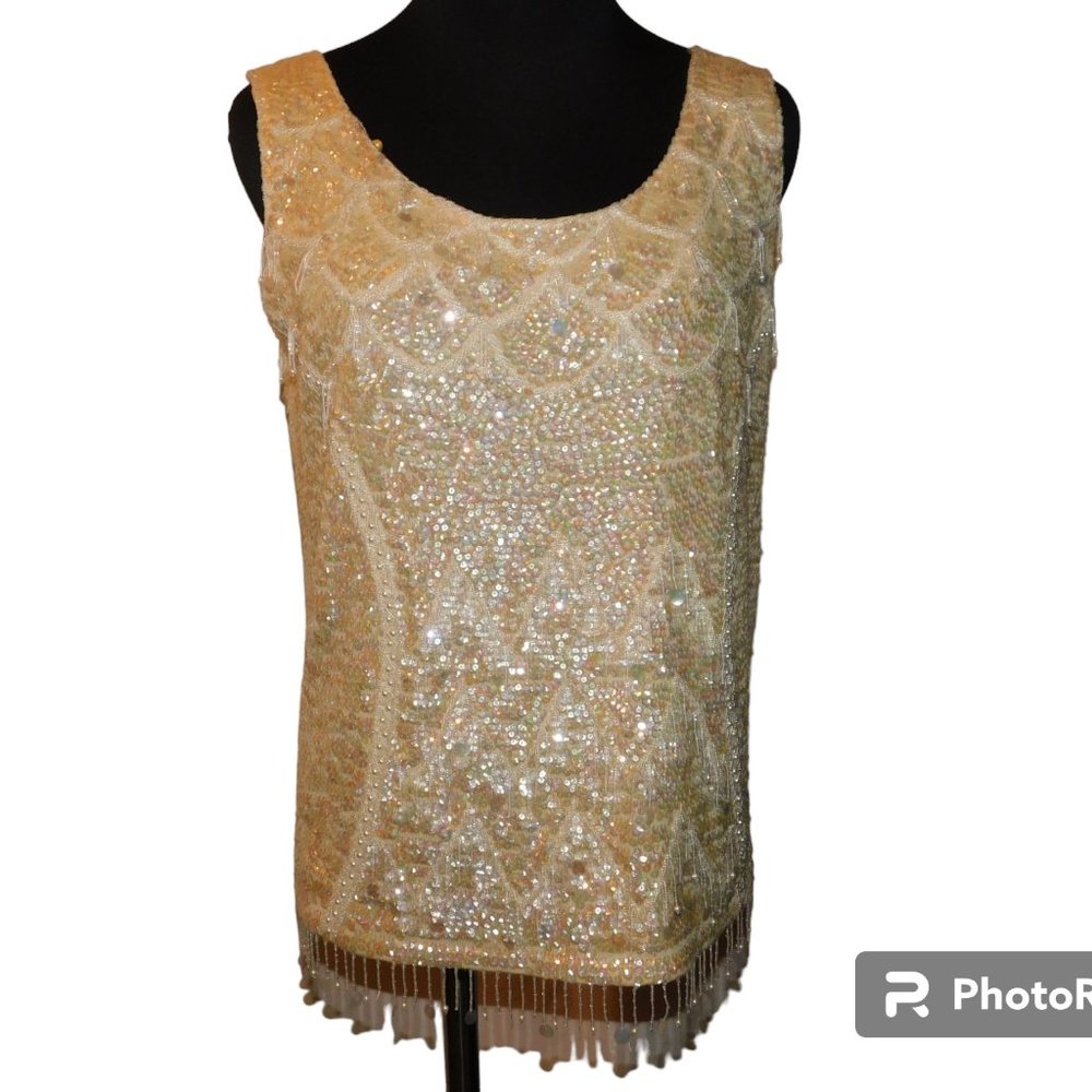 Vintage Imperial Imports 100% Wool Beaded And Sequin Top Size M Blouse